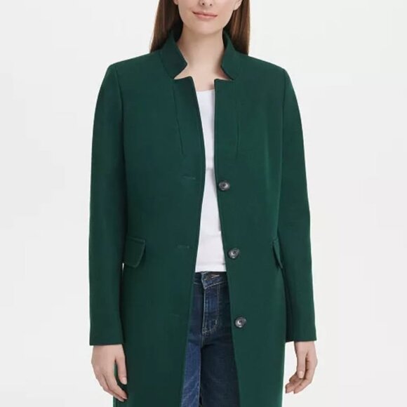 DKNY Women's Stand Collar Coat Dark Green - Picture 1 of 4